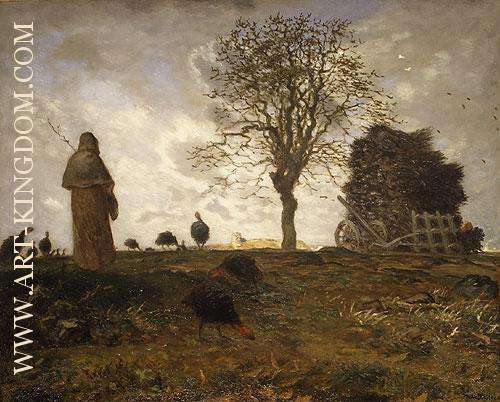 Autumn landscape with a flock of Turkeys