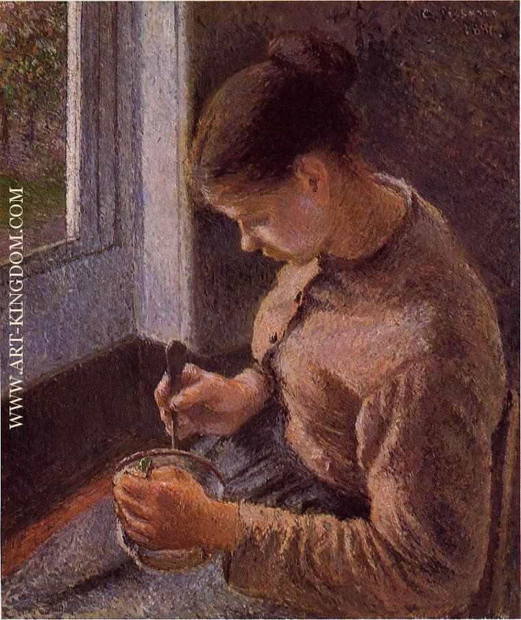 Breakfast Young Peasant Woman Taking Her Coffee