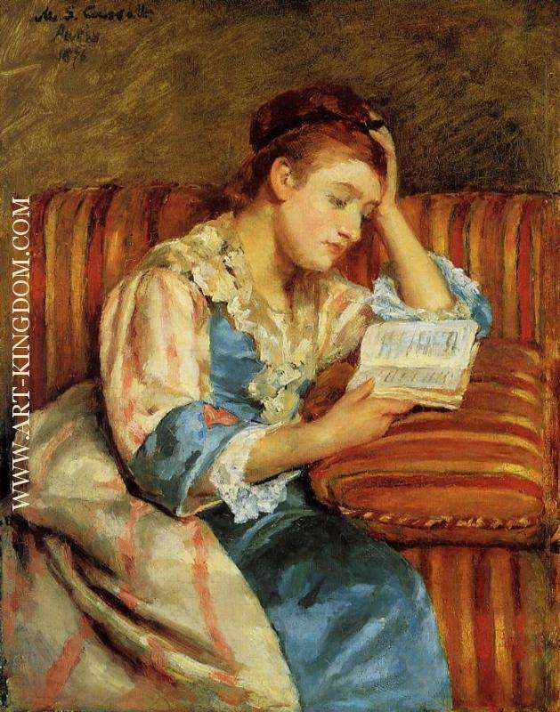 Mrs Duffee Seated on a Striped Sofa Reading