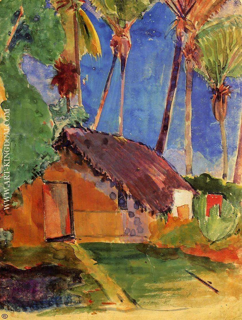 Thatched Hut under Palm Trees