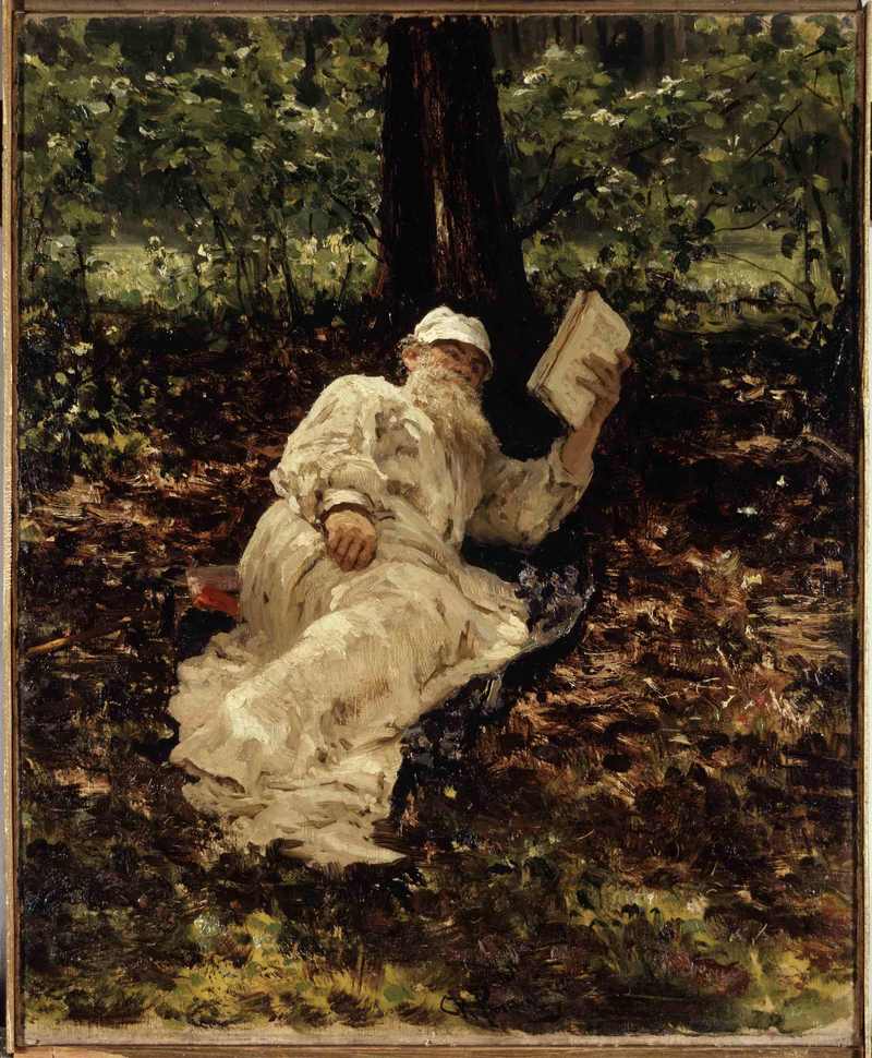 Lev Nikolayevich Tolstoy resting in the forest