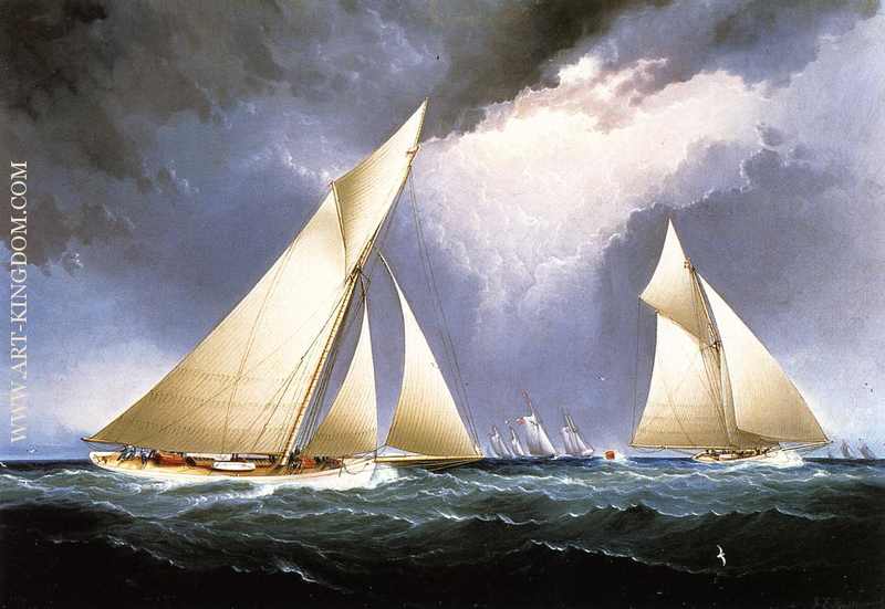 Mayflower Leading Puritan America s Cup Trial Race 1886