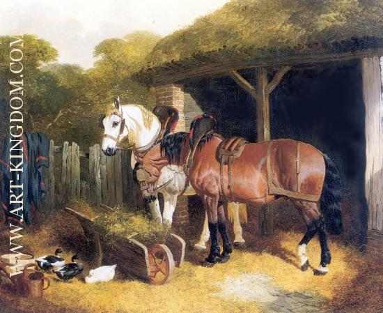 Two Harnessed Cart Horses 1853