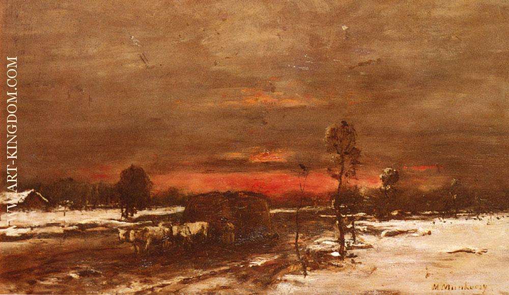 A Winter Landscape At Sunset