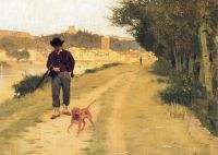 Hunter walking on Arno s banks in Florence