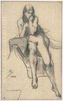 Femme nue assise sur une selle