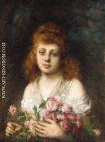 Auburn haired Beauty with Bouquet of Roses