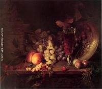 Still Life with Fruit a Glass of Wine and a Bronze Vessel on a Ledge