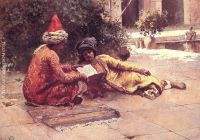 Two Arabs reading in a Courtyard