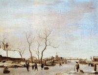 Frozen Canal with Skaters and Hockey Players