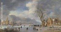 Winterlandschap met schaatsers en kolfspelers ca  1642