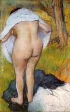 Nude Woman Pulling on Her Clothes