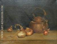 Still Life With Onions Copper Kettle