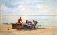 Women Drawing up a Canoe Vaiala in Samoa Otaota Her Mother and a Neighbor