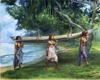 Girls Carrying a Canoe Vaiala in Samoa 1891 Portraits of Otaota Daughter of the Preacher and Our Next Nei