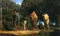 Louisiana Indians Walking along a Bayou