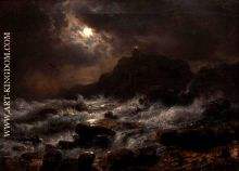 Andreas Achenbach Norwegian Coast by Moonlight