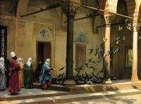 Harem Women Feeding Pigeons in a Courtyard