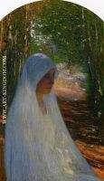 Young Woman Veiled in White in a Forest