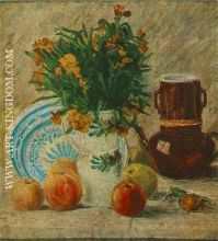 Vase with Flowers Coffeepot and Fruit