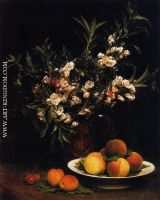 Still Life Balsimines Peaches and Apricots