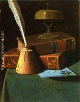 Still Life with Inkwell Quill and Books