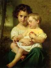 Young girl holding a sleeping child