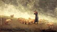 Shepherdess Tending Sheep