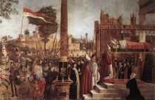 Vittore Carpaccio Martyrdom of the Pilgrims and the Funeral of St Ursula detail 1 