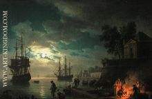 The night a seaport in the moonlight