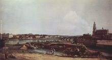 View of Dresden from the left bank of the Elbe the bastion Sol with Augustus Bridge and the Hofkirche