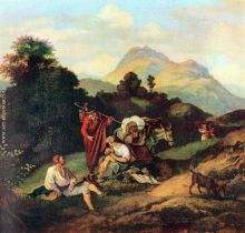 Italian landscape with resting wanderers