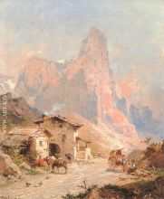 Figures in a Village in the Dolomites