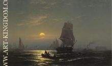 New York Harbor in moonlight