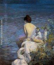 Bather with Child and Swan by the Sea