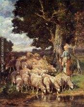 A Shepherdess with her Flock near a Stream