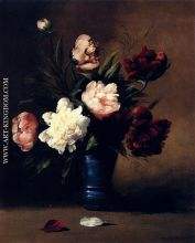 Peonies In A Blue Vase