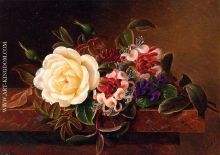 Still Life with a Rose and Violets on a Marble Ledge