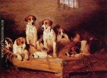 Foxhounds and terriers in a Kennel