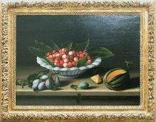 Coupe de cerises, prunes et melons