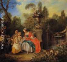 A Lady and Gentleman Taking Coffee with Children in a Garden