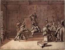 Pieter van Laer Bentvueghels in a Roman Tavern Pen brown ink and wash over black chalk 1625 Staatliche Museen Berlin1