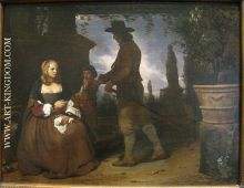 A Young Couple and a Boy in a Garden