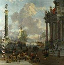 Southern harbour scene with merchants