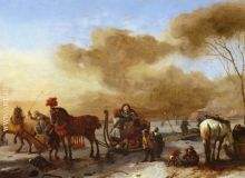 A Winter Landscape With Horse Drawn Sleds